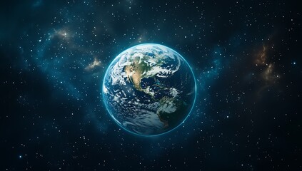 Obraz premium Mesmerizing image of Earth showcasing vibrant colors and glowing edges in a cosmic backdrop : Generative AI