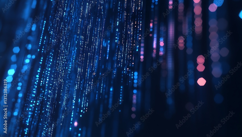 Poster fascinating vivid blue vertical lines shimmering in the dark creating a stunning digital ambiance : 