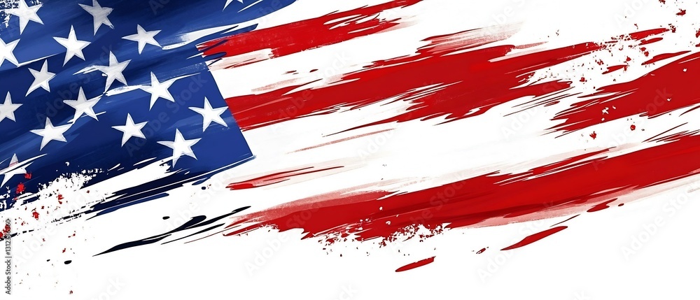 Poster abstract representation of the american flag with bold strokes and vibrant colors on a white backgro