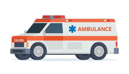 Ambulance Car, Emergency Medical Service Vehicle. Flat Design Vector Illustration