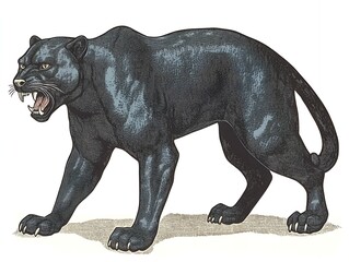 Powerful Black Panther Illustration Wild Cat Artwork Aggressive Animal Image Vintage Style