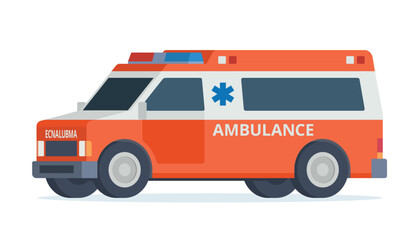 Ambulance Car, Emergency Medical Service Vehicle. Flat Design Vector Illustration