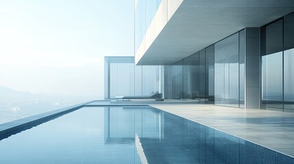 Obraz premium A luxurious modern mansion with expansive glass walls and an infinity pool, digital art, ultra high resolution --ar 16:9 --v 6.1 Job ID: f1859277-aae3-4f4f-8073-9da4c26eaa1a