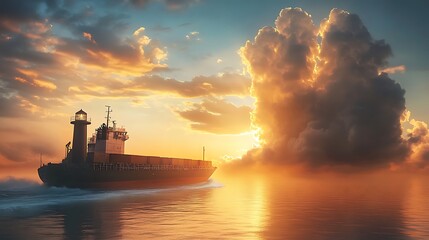  A cargo ship passing a lighthouse
