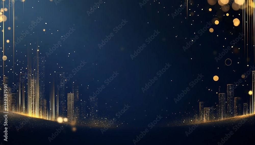 Aufkleber An abstract golden city skyline with luminous sparkling lights creating a modern and stylish visual backdrop : Generative AI