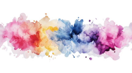 Colorful watercolor splashes creating a vibrant design on transparent background