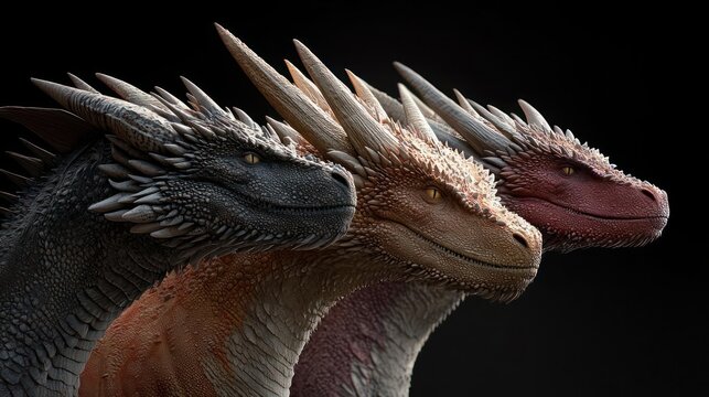 Three Dragons in Profile, Digital Art