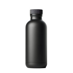 Matte black water bottle with a minimalist design.isolated on white background