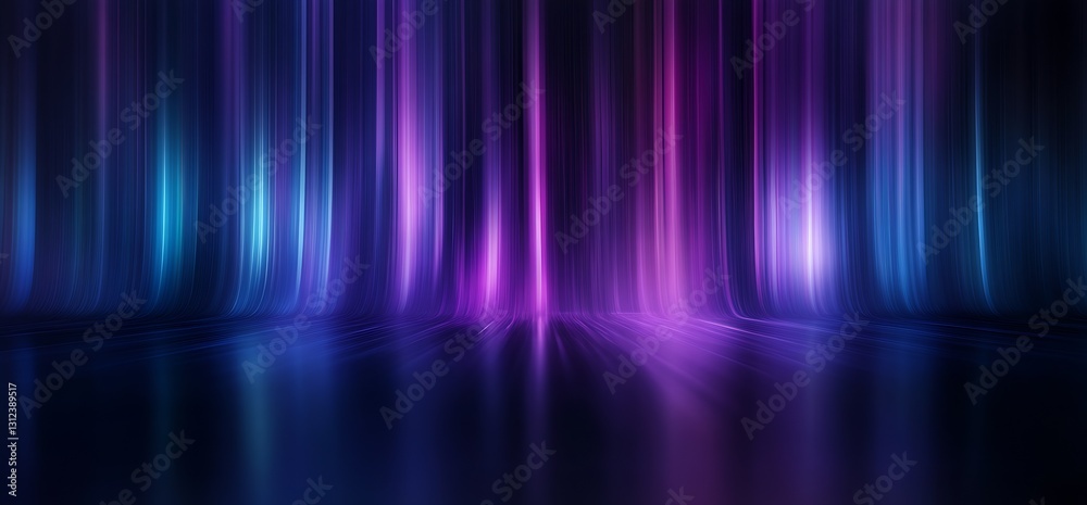 Poster Dynamic and Colorful Display of Light Effects in Blue and Purple Creating a Dreamlike Setting : Generative AI