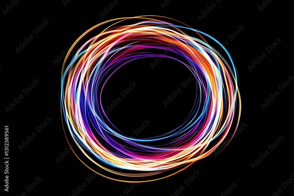 Aufkleber Vivid multi-colored light trails creating a dynamic swirling circular pattern in the dark : Generative AI