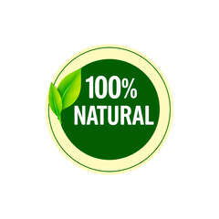 100% Natural Product Label with Green Leaves
