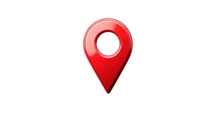 3D red location pin icon with a sleek design, isolated on a transparent background. High-resolution vector illustration with sharp details, perfect for maps and navigation graphics.