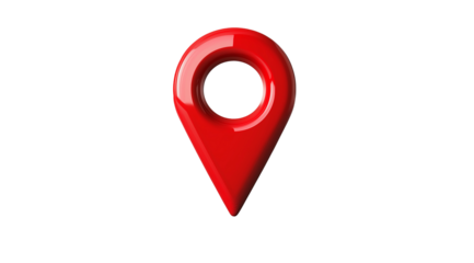 3D red location pin icon with a sleek design, isolated on a transparent background. High-resolution vector illustration with sharp details, perfect for maps and navigation graphics.