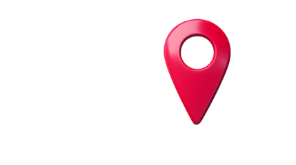 3D red location pin icon with a sleek design, isolated on a transparent background. High-resolution vector illustration with sharp details, perfect for maps and navigation graphics.