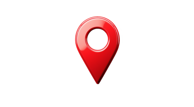 3D red location pin icon with a sleek design, isolated on a transparent background. High-resolution vector illustration with sharp details, perfect for maps and navigation graphics.