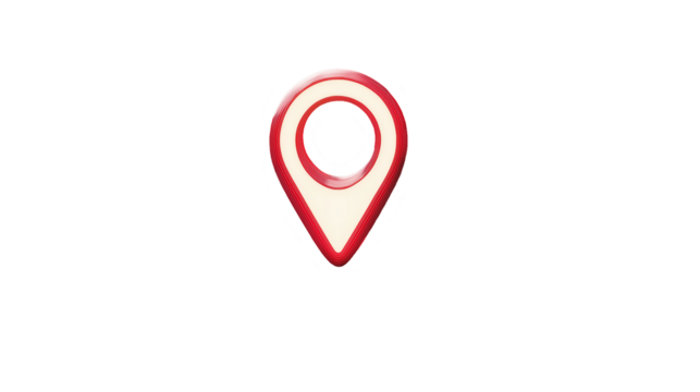 3D red location pin icon with a sleek design, isolated on a transparent background. High-resolution vector illustration with sharp details, perfect for maps and navigation graphics.