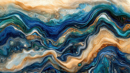 Fototapeta premium A high-resolution fine art photograph of an acrylic pour painting, displaying undulating waves of cobalt blue, fiery crimson
