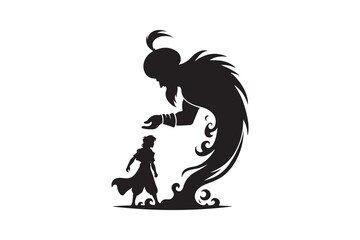 Silhouette vector of aladin and magic lamp, isolated on a white background