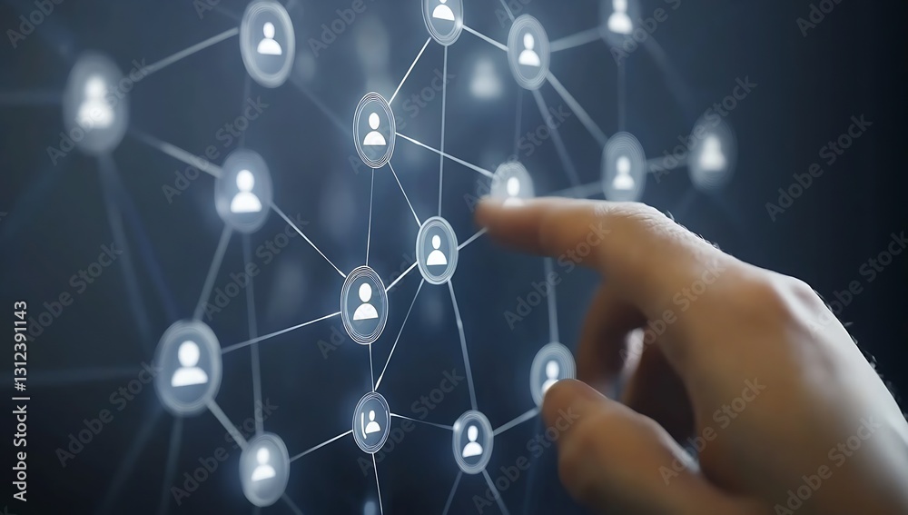 Poster Finger Pointing at a Network of User Icons on a Digital Data Interface : Generative AI