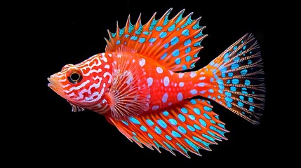 Fototapeta premium Red And Blue Spotted Fish On Black Background