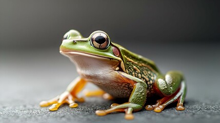 Fototapeta premium Close-Up of a Green Frog on a Dark Background