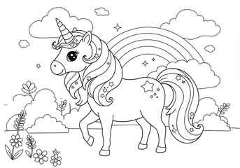 Adorable Unicorn Coloring Page Rainbow Pastel Dreams. AI Generated