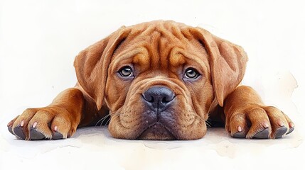 Obraz premium dogue de bordeaux puppy clipart watercolor illustration hand painted digital artwork