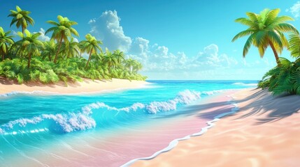 Obraz premium A beautiful beach scene featuring palm trees and ocean waves
