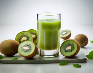 delicioso zumo de kiwi y frutas de kiwi, hiperrealista, 4k