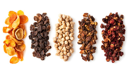 Obraz premium Mix of different dried fruits isolated on white
