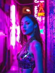 Fototapeta premium Vibrant Cinematic Full Body Portrait of a Stylish Young Woman