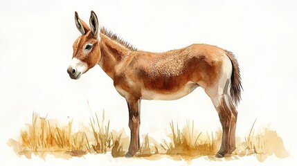 Fototapeta premium donkey on farm clipart isolated watercolor element illustration detailed illustration