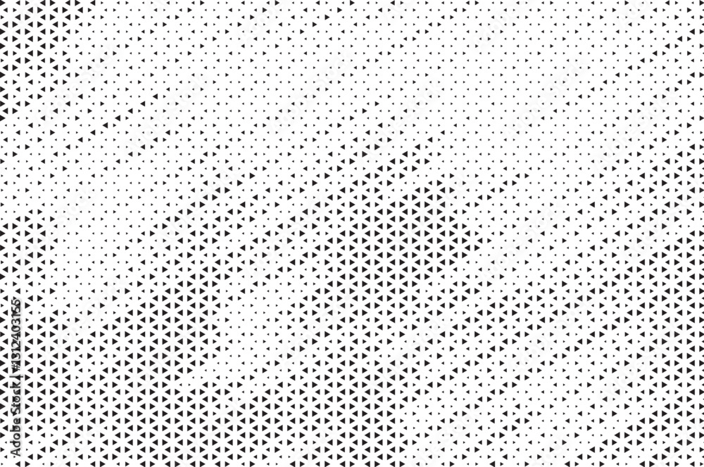 Poster Triangular halftone texture retro wave vector. Geometric technology abstract diagonal dotted background. Half tone triangles retro comic pattern. Minimal 80s style dynamic tech structure wallpaper.