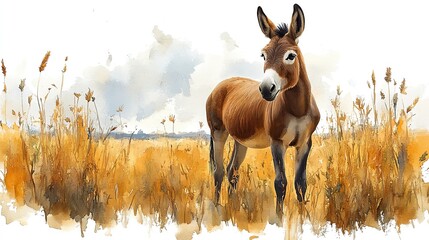 donkey on farm clipart watercolor illustration hand painted digital artwork