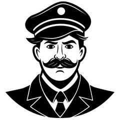 police officer with an exaggerated, curled mustache on white background