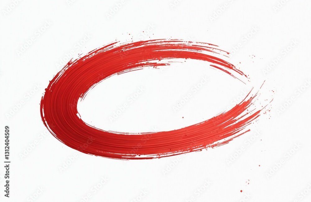 Poster red brush stroke ring frame highlight on transparent background, design element. grunge circle borde