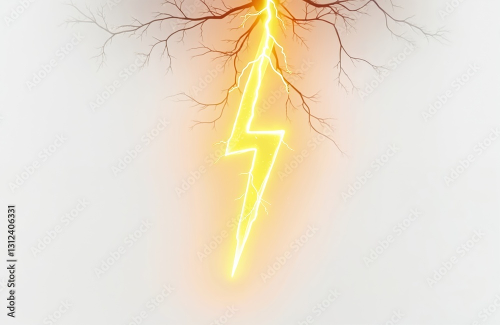Leinwandbilder isolated lightning strikes from tree branches on transparent backdrop. thunderstorm flash, bright bo