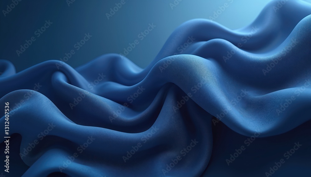 Poster elegant dark blue cloth develops with wave effect. textile shape creates motion. fluid stylish soft 