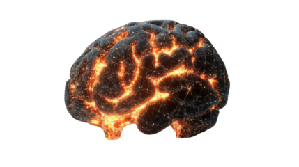 Artificial intelligence brain glowing with futuristic neural network on transparent background