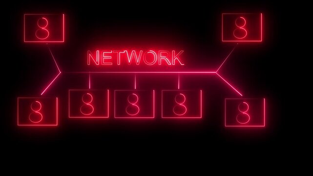 neon line animation of network of connections with people icons over glowing background Business, Technology, Internet and network concept communication network .Social networking