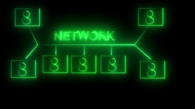 neon line animation of network of connections with people icons over glowing background Business, Technology, Internet and network concept communication network .Social networking
