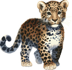 Watercolor realistic vector illustration of an adorable leopard baby