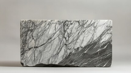 Monochromatic Marble Block with Striking Veins Against a plain Background