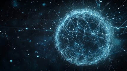 Obraz premium A high-tech background with a floating, transparent sphere displaying interactive data points and graphs