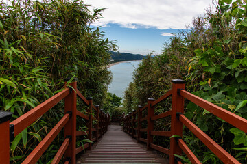 high-angle view of the stairway on the hill top