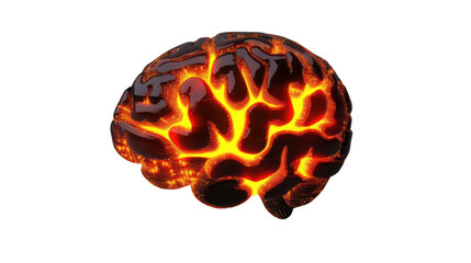 Glowing human brain showing intelligence and creativity on transparent background