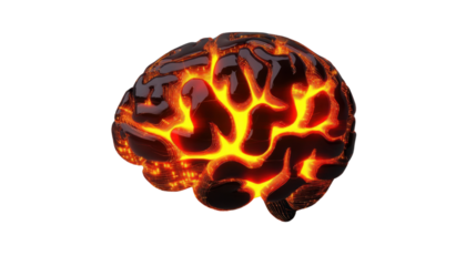 Glowing human brain showing intelligence and creativity on transparent background