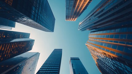 Abstract neon reflections on skyscrapers in futuristic metropolis