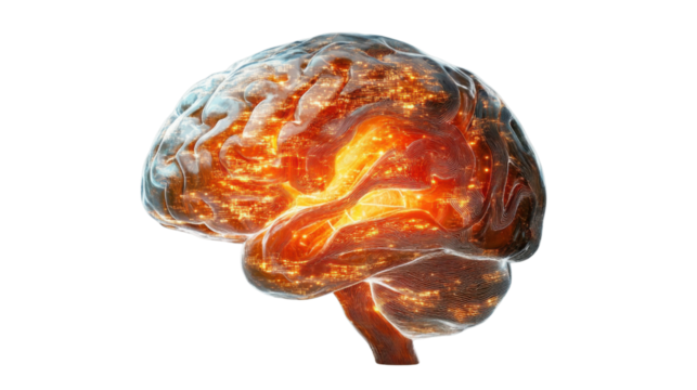 Human brain showing activity with futuristic design on transparent background