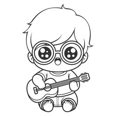 Boy excited to play guitar, for coloring